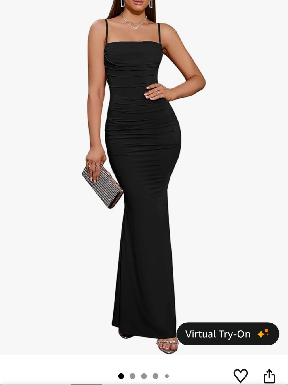 Elegant Black Ruched Maxi Dress with Square Neck